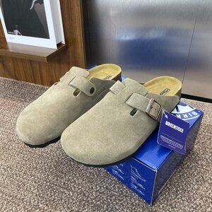 New Birkenstock Boston Ladies taupe suede clogs slipper